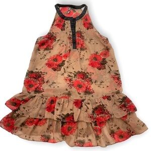 Charlotte Russe sheer sleeveless blouse tiered ruffle taupe watercolor floral XS